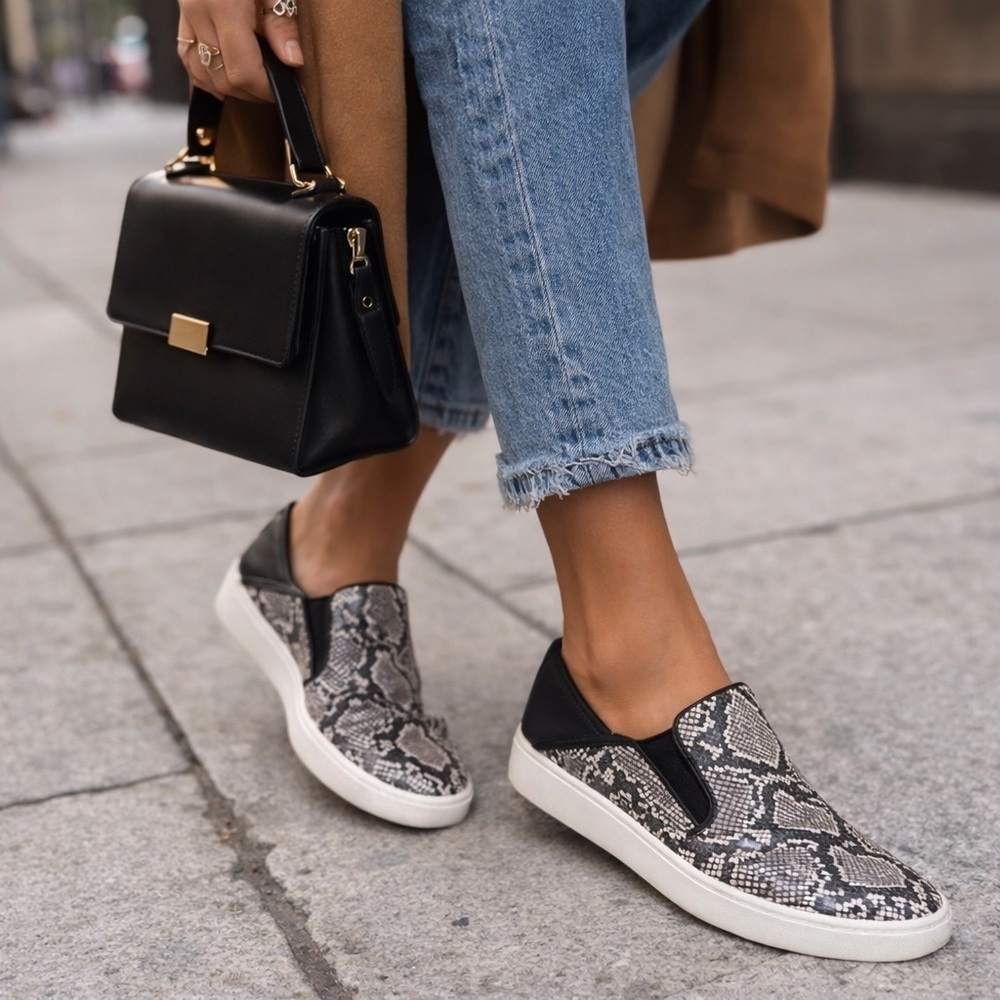Vince Women's Black Brown & Tan Snake Print Sneakers 7.5M EUC tennis shoes
